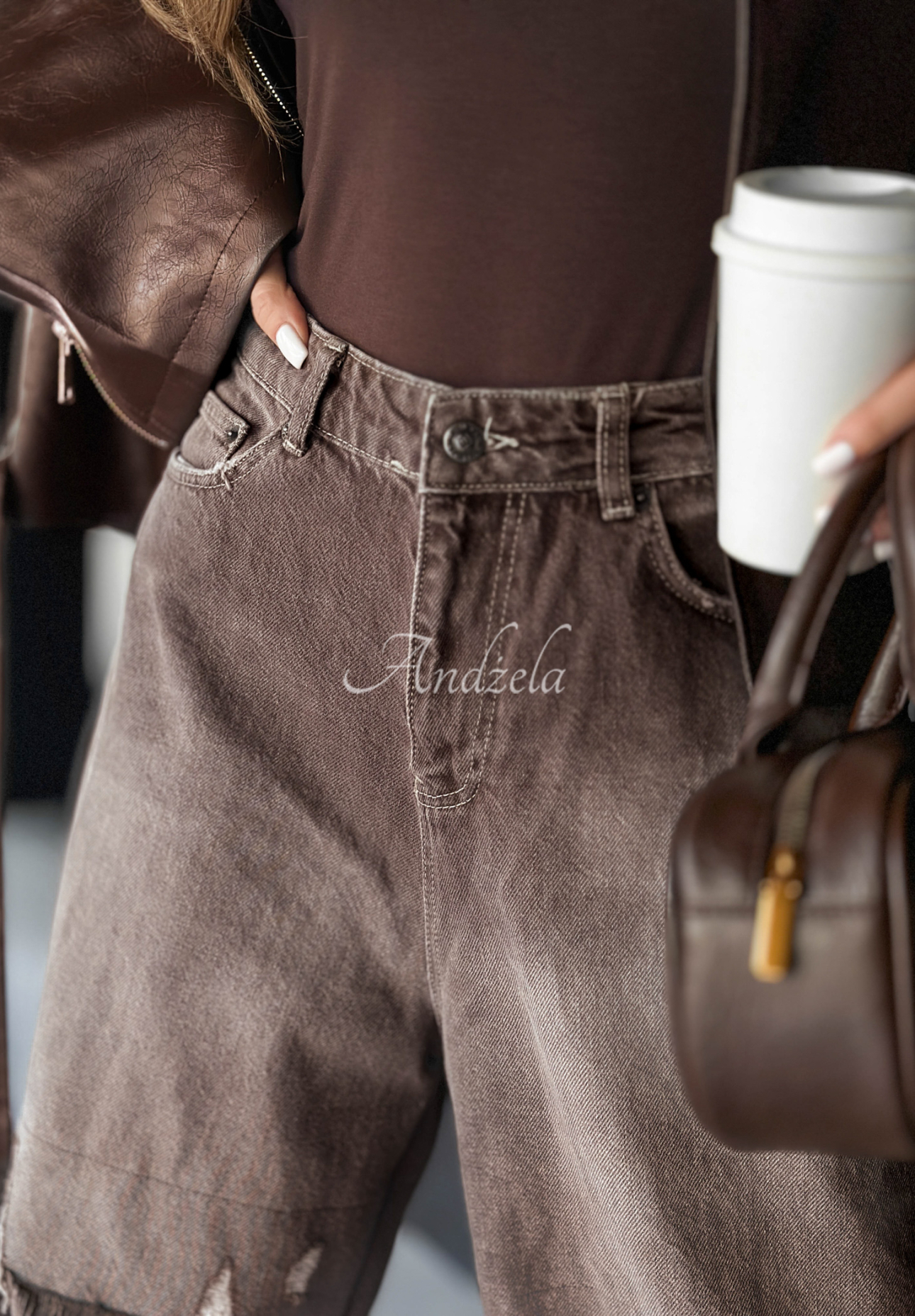 Baggy-Jeans mit Jogginghose-Einsätzen The Duo Mokkafarben