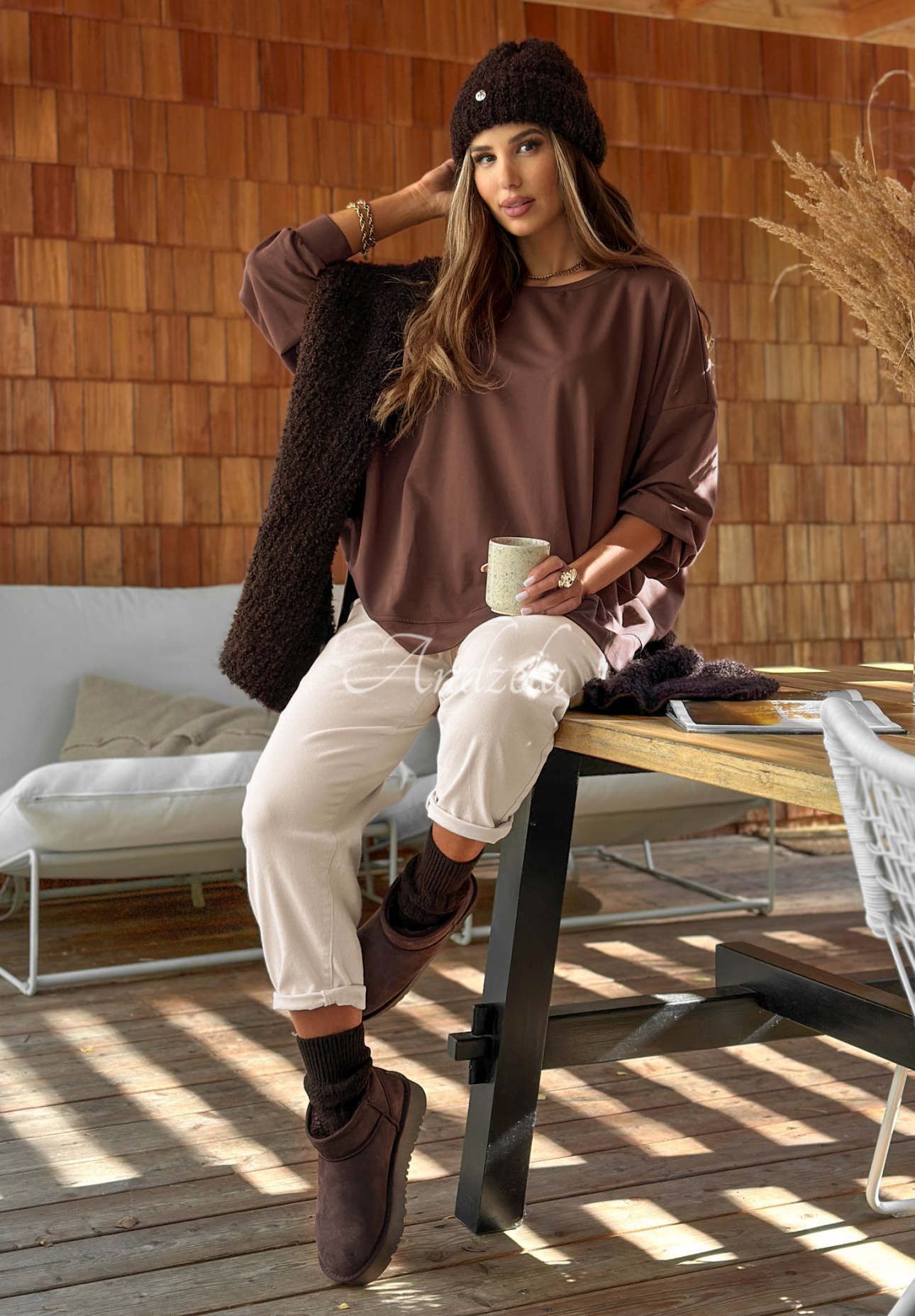 Cotton oversize sweatshirt Not The Same chocolate