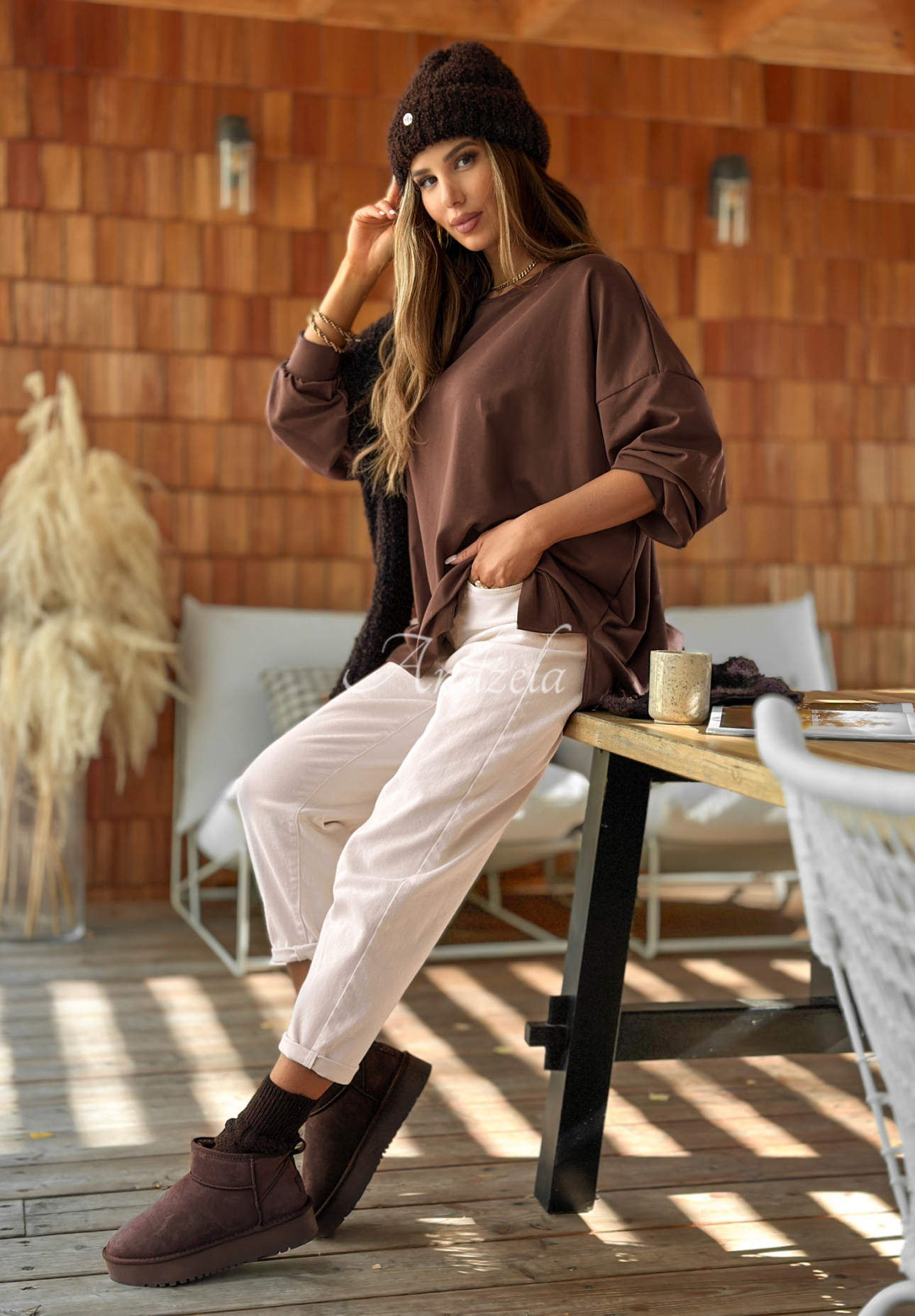 Cotton oversize sweatshirt Not The Same chocolate