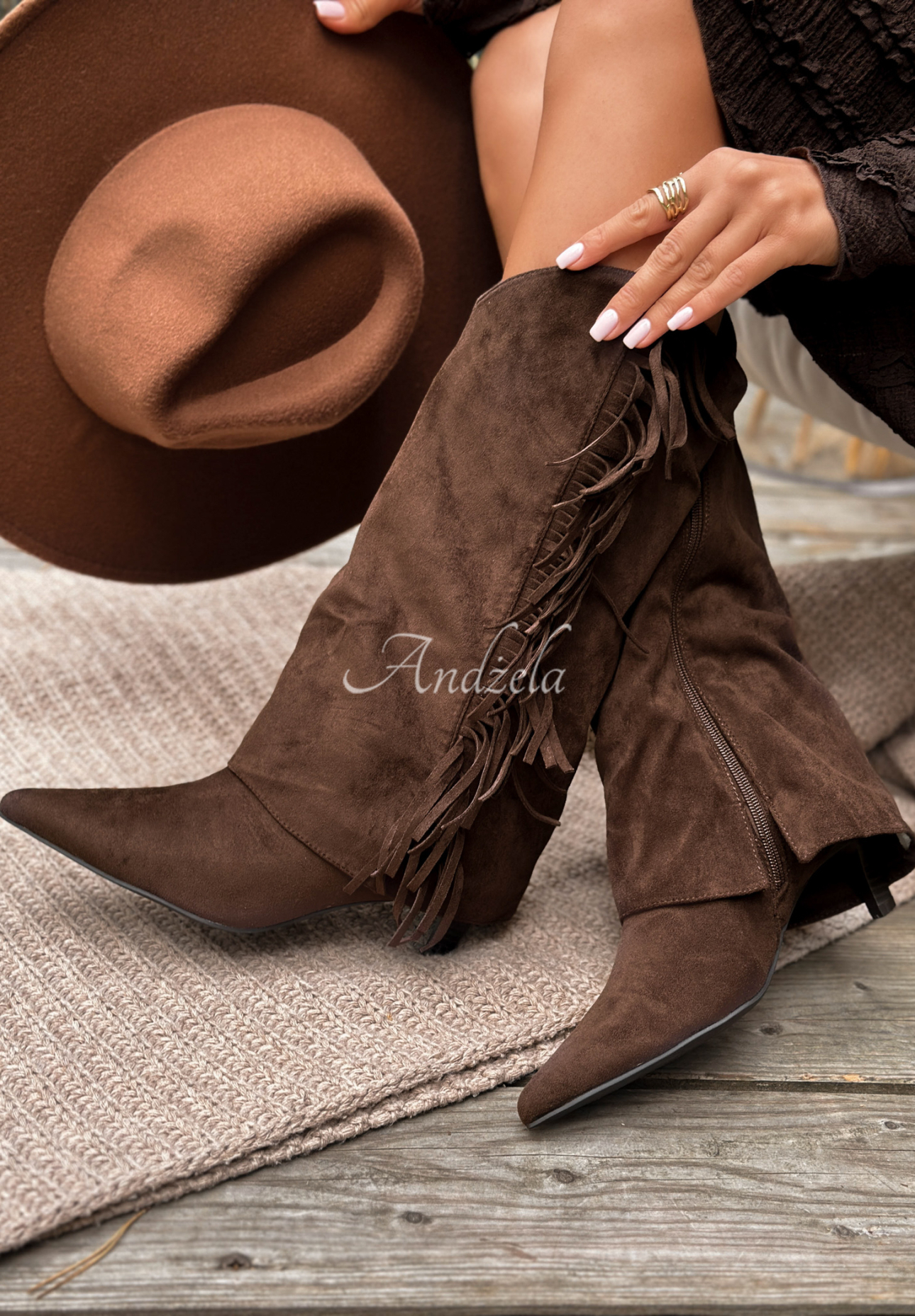 Wildlederstiefel mit Fransen Doesn’t Reply Schokoladenbraun