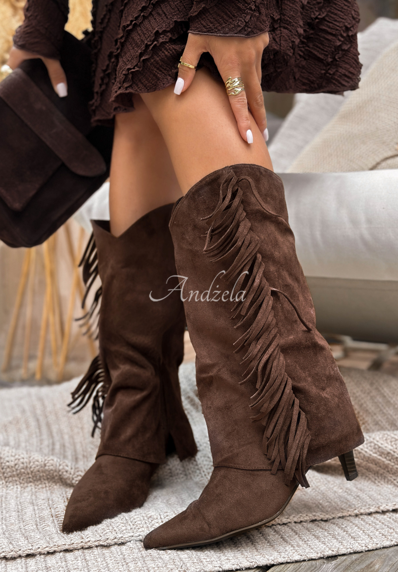 Wildlederstiefel mit Fransen Doesn’t Reply Schokoladenbraun