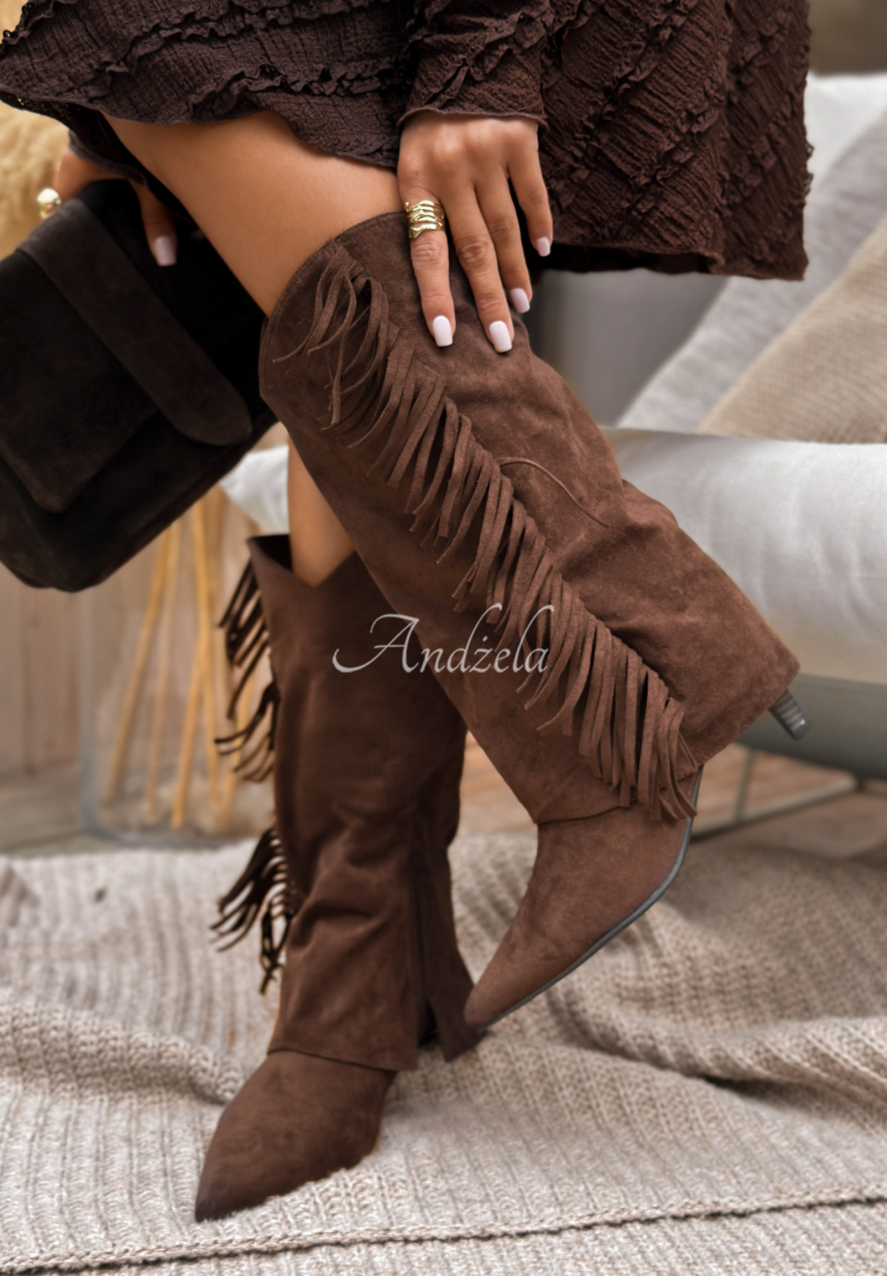 Wildlederstiefel mit Fransen Doesn’t Reply Schokoladenbraun