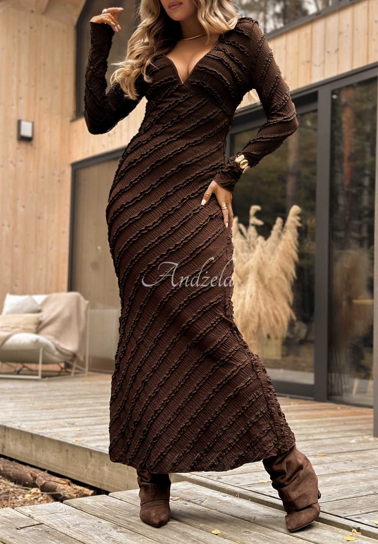 Maxikleid mit Rüschen Still Miss You Schokoladenbraun