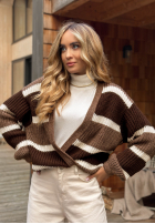 Krótki Cardigan w paski Moments Like This Beige-Schokoladenbraun