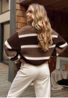 Krótki Cardigan w paski Moments Like This Beige-Schokoladenbraun