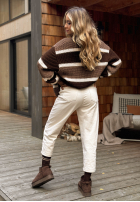 Krótki Cardigan w paski Moments Like This Beige-Schokoladenbraun