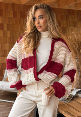 Kurzer gestreifter Cardigan Moments Like This burgunderrot-rosa