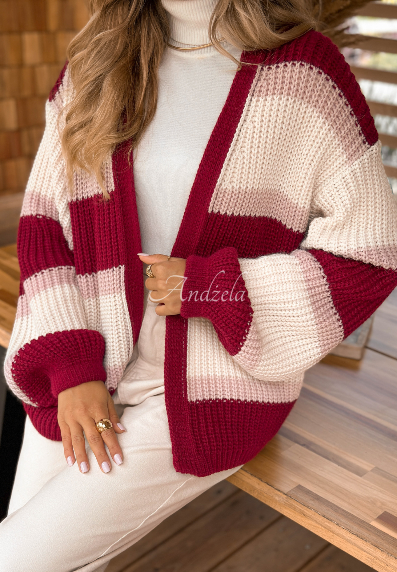 Kurzer gestreifter Cardigan Moments Like This burgunderrot-rosa
