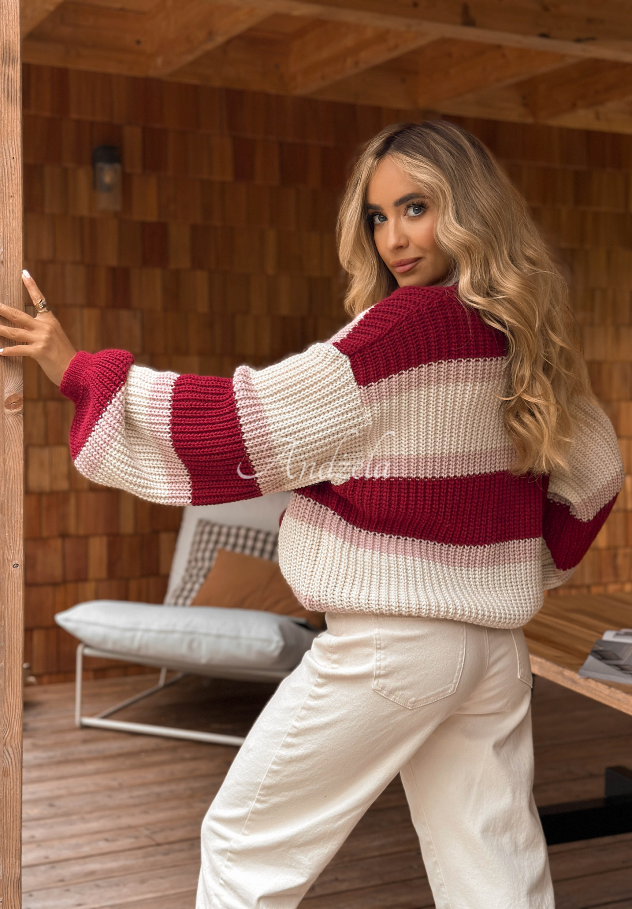 Kurzer gestreifter Cardigan Moments Like This burgunderrot-rosa