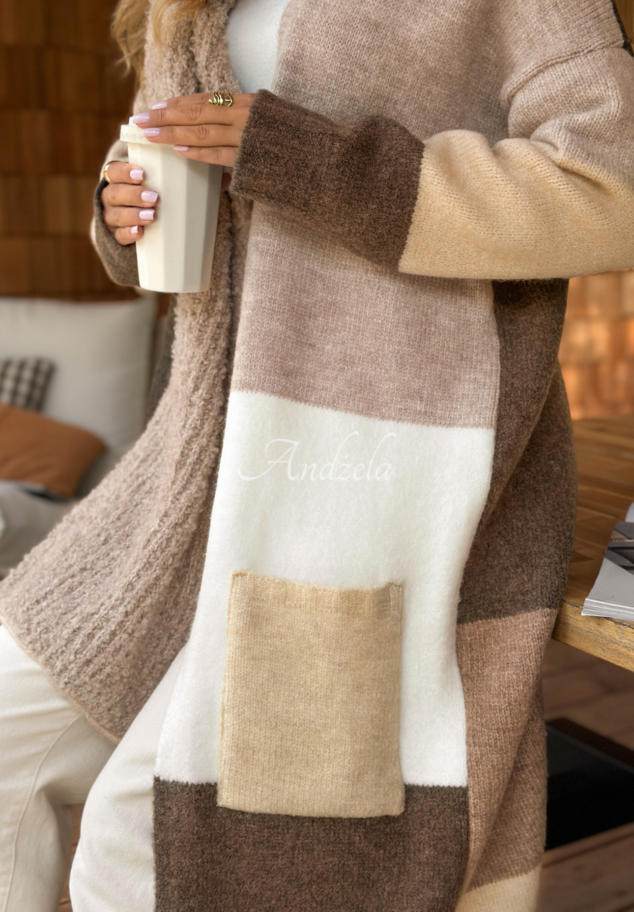 Langer Cardigan Unavailable Today schokobraun-beige