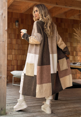 Langer Cardigan Unavailable Today schokobraun-beige