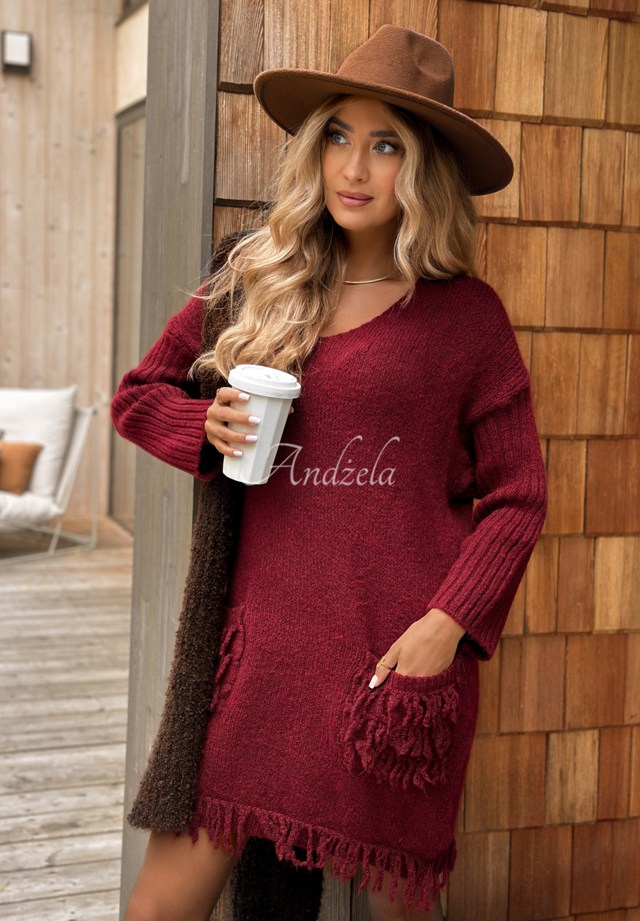 Strickkleid mit Wolle und Alpaka Save The Date Burgunderrot