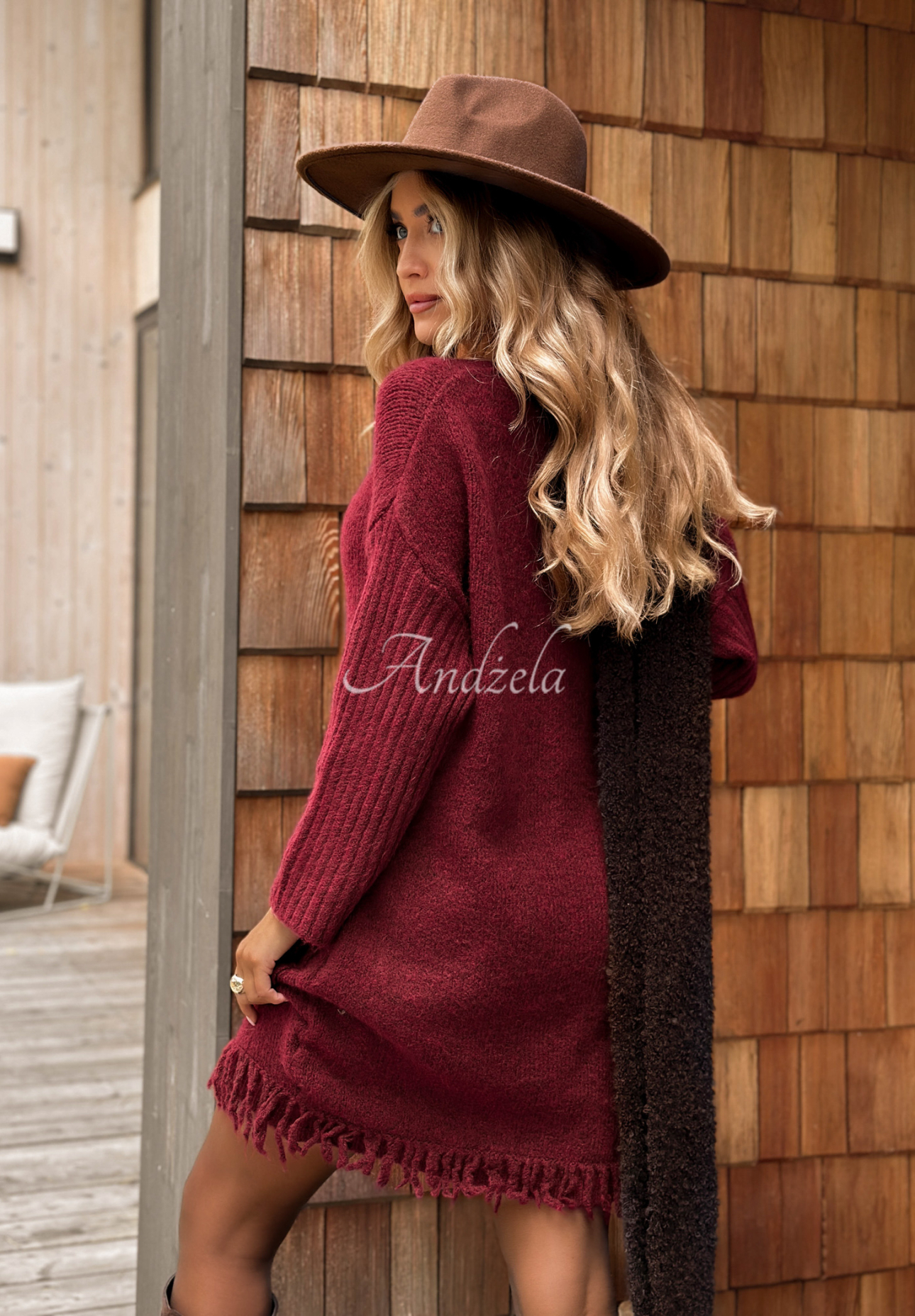 Strickkleid mit Wolle und Alpaka Save The Date Burgunderrot