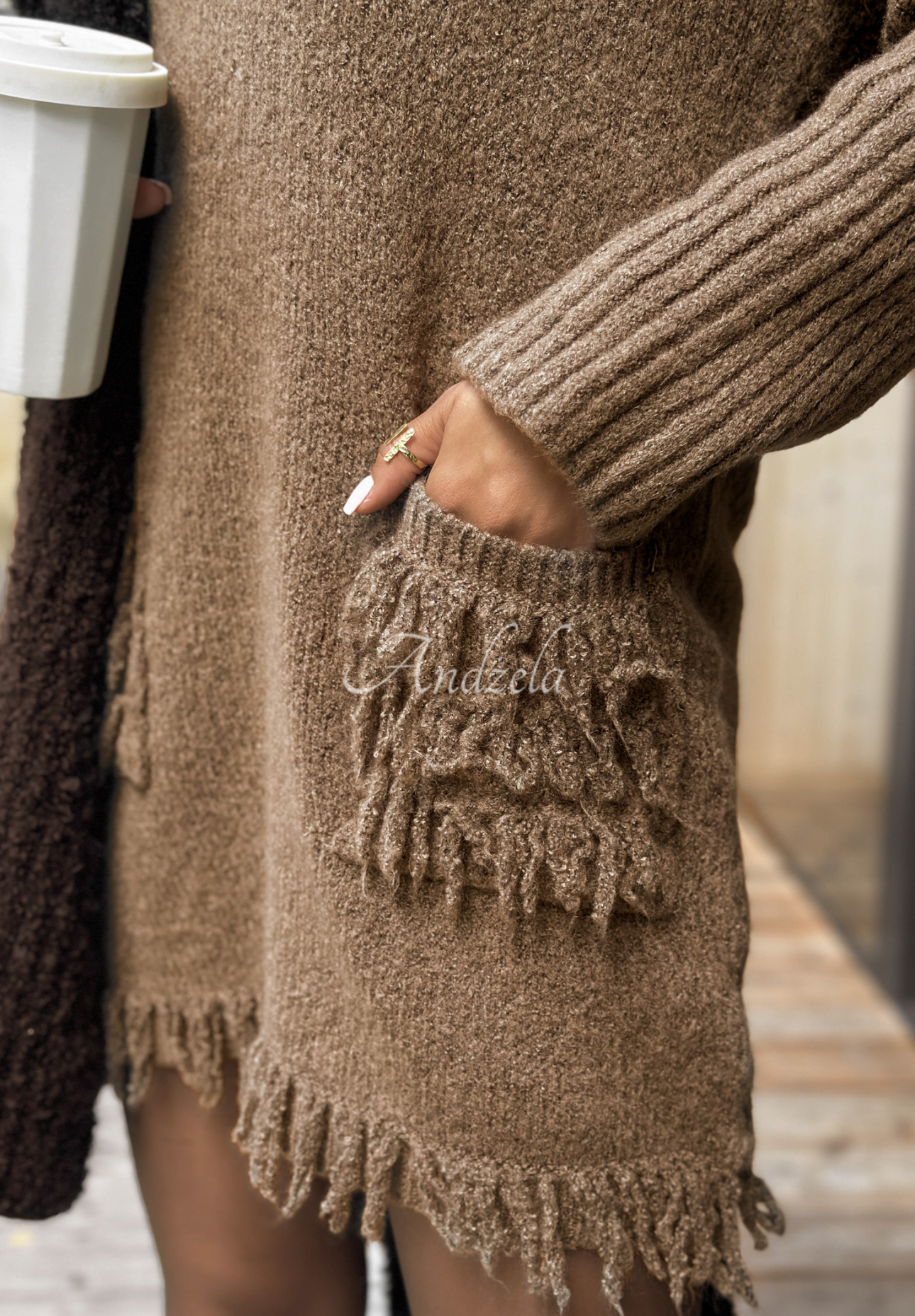 Strickkleid mit Wolle und Alpaka Save The Date Schokoladenbraun
