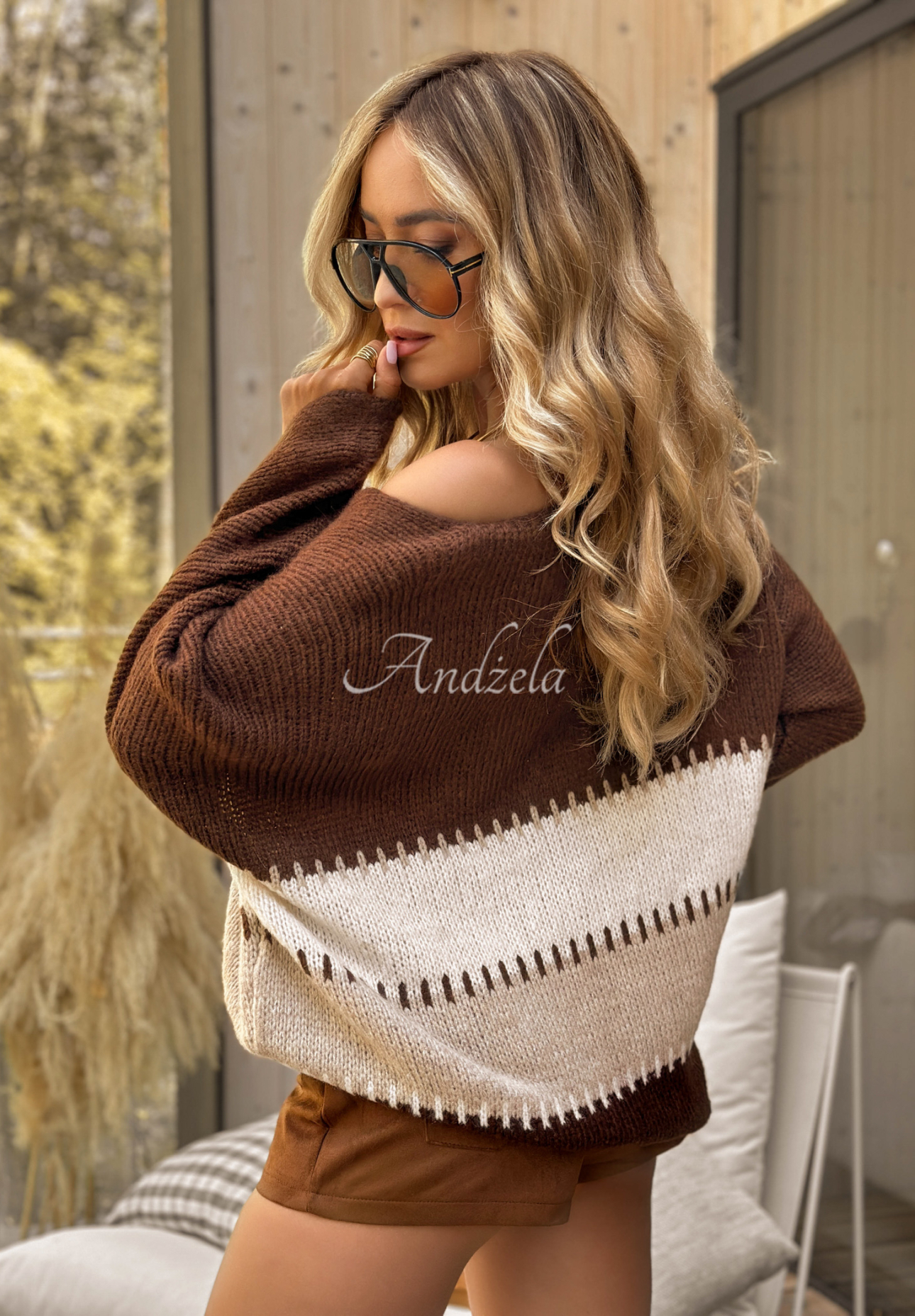 Oversize Pullover Snuggle Time schokoladenbraun-beige
