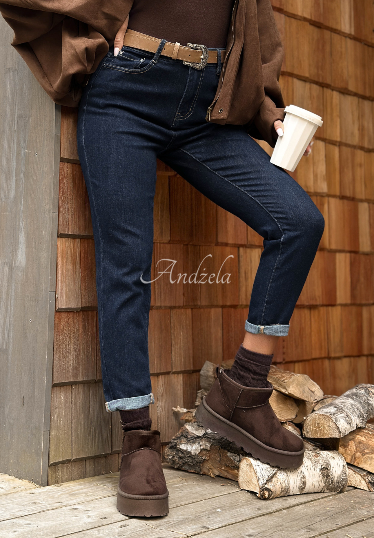 Jeans mom fit mit Gürtel Let’s Not Talk Dunkelblau
