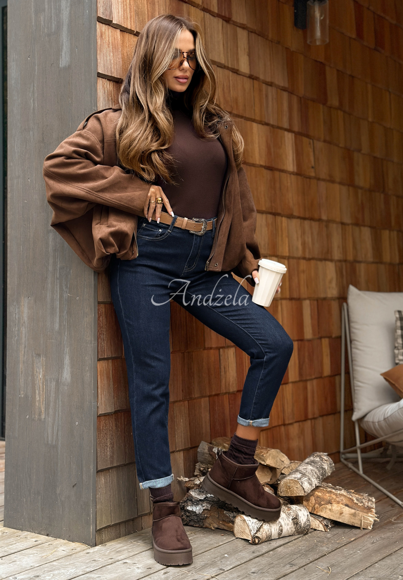 Jeans mom fit mit Gürtel Let’s Not Talk Dunkelblau