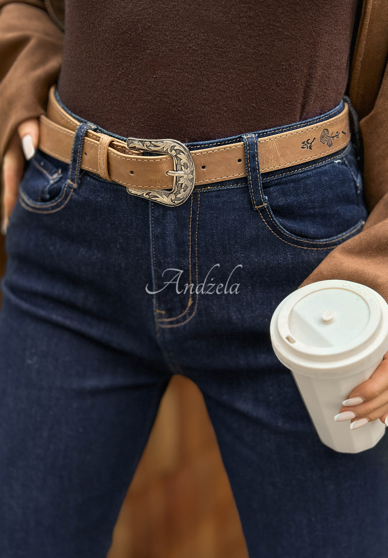 Jeans mom fit mit Gürtel Let’s Not Talk Dunkelblau