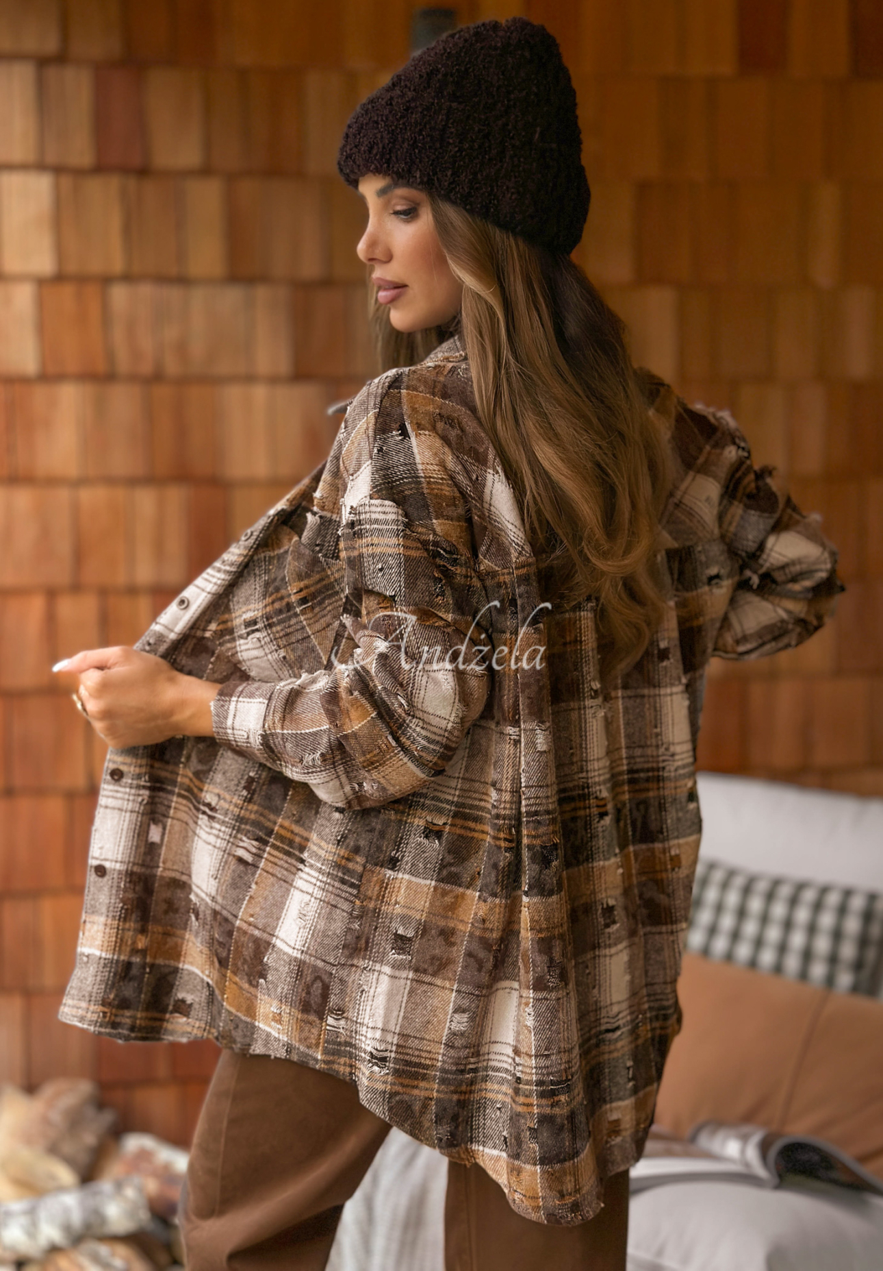 Kariertes Baumwollhemd mit Distressed-Details  After It Rained Camel