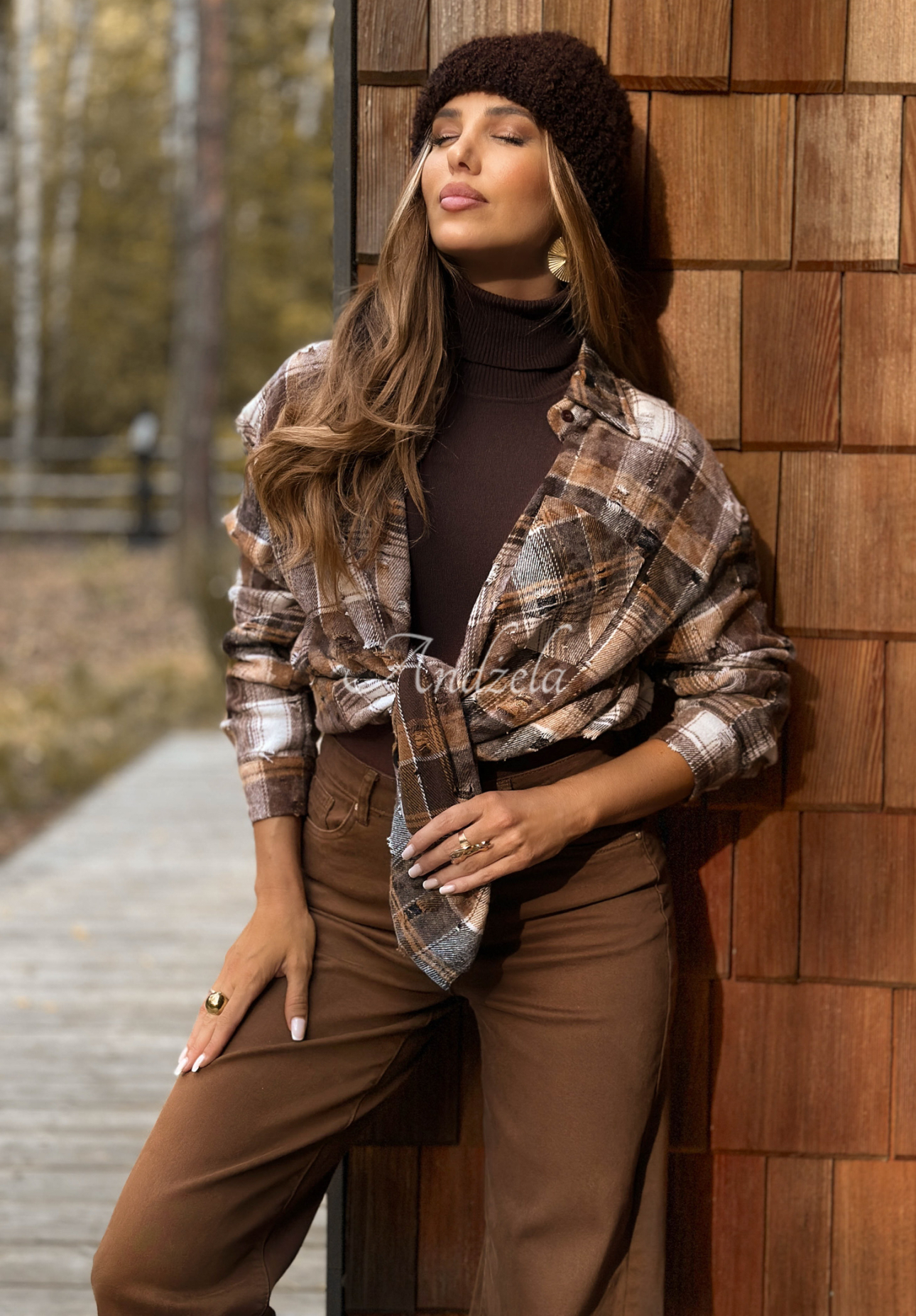 Kariertes Baumwollhemd mit Distressed-Details  After It Rained Camel