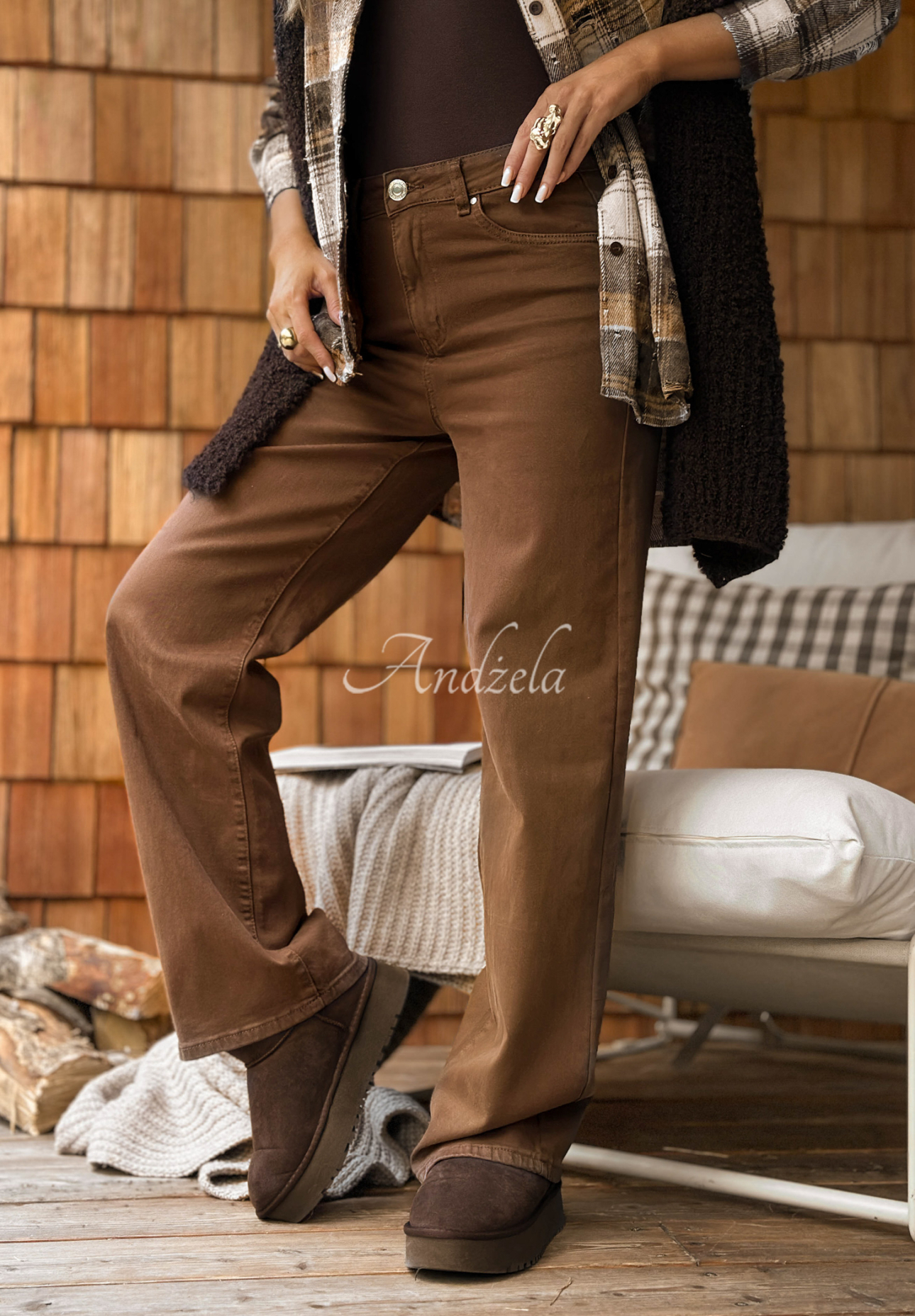 Jeanshose wide leg Find Your Edge Schokoladenbraun