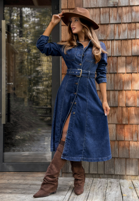 Denim-Midikleid mit Gürtel Rise Above All Blau