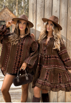 Kleid Mit Muster Past Version Schokoladenbraun