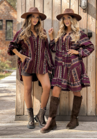 Kleid Mit Muster Past Version Burgunderrot