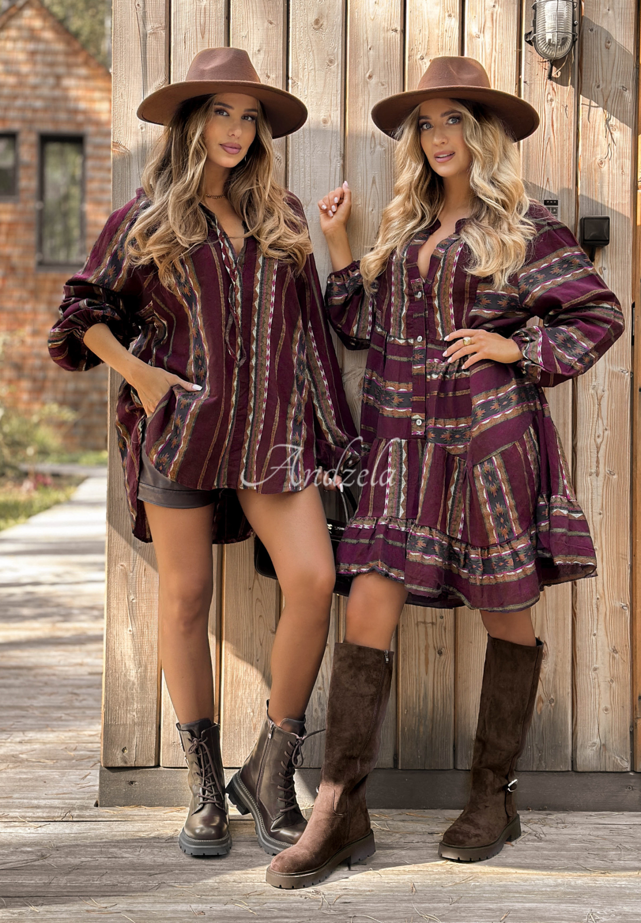 Past Version burgundy cotton patterned dress