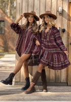 Kleid Mit Muster Past Version Burgunderrot
