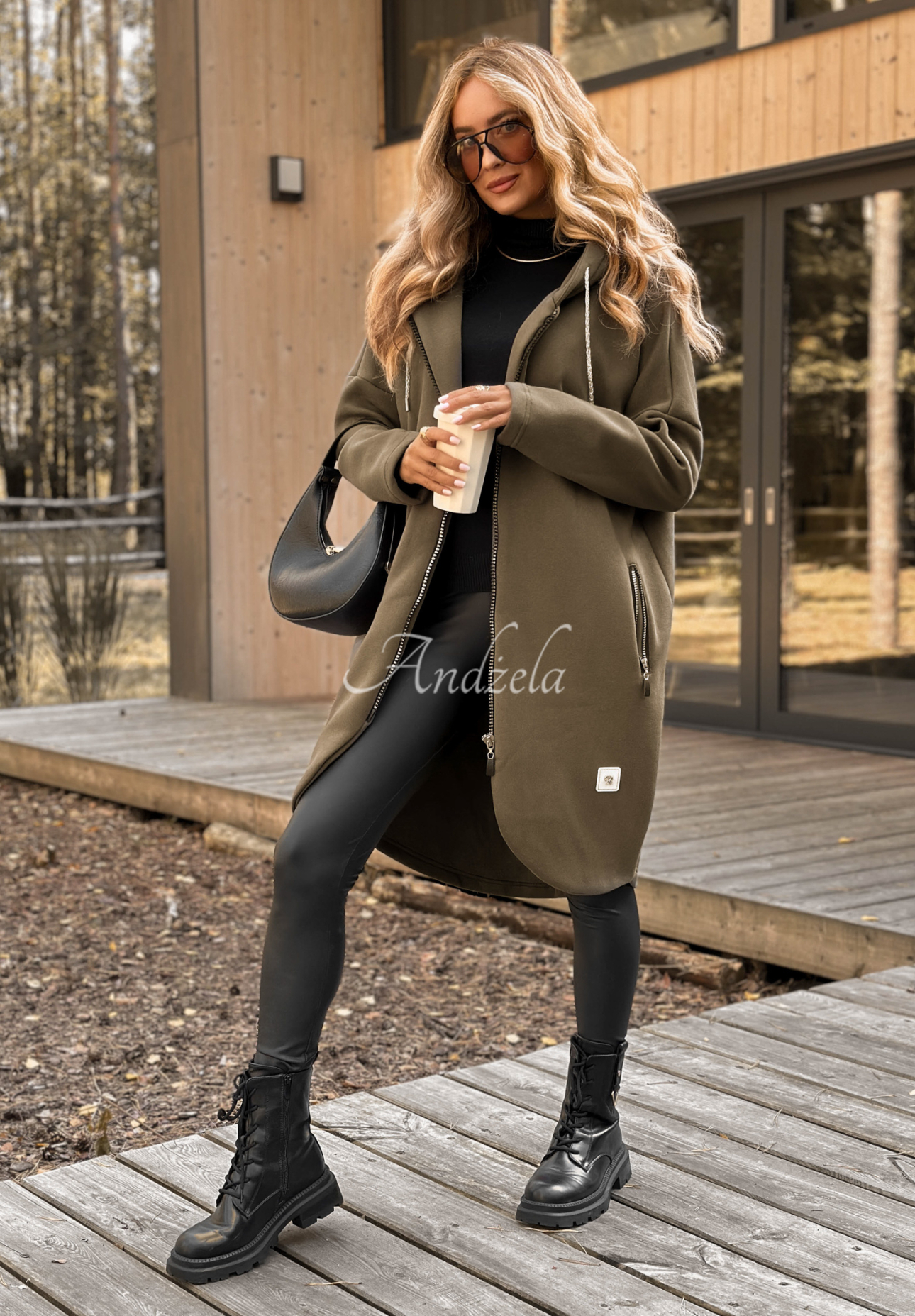 Langes Sweatshirt mit Kapuze Peaceful Mind Khaki