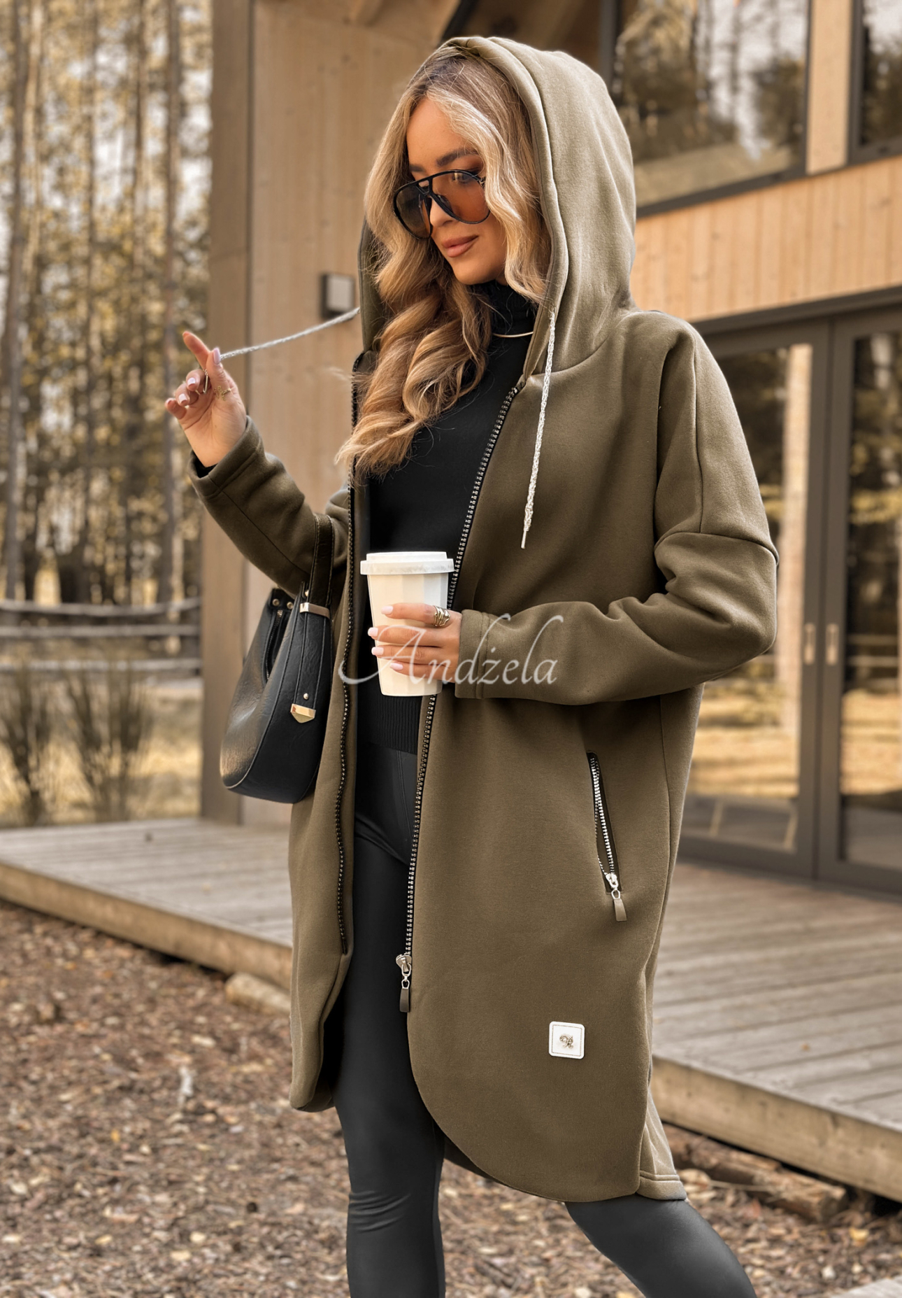 Langes Sweatshirt mit Kapuze Peaceful Mind Khaki