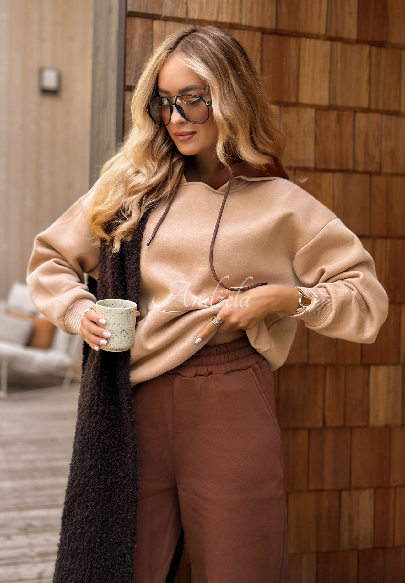 Trainingsanzug-Set: Sweatshirt und Hose Take Me Home beige-schokoladenbraun