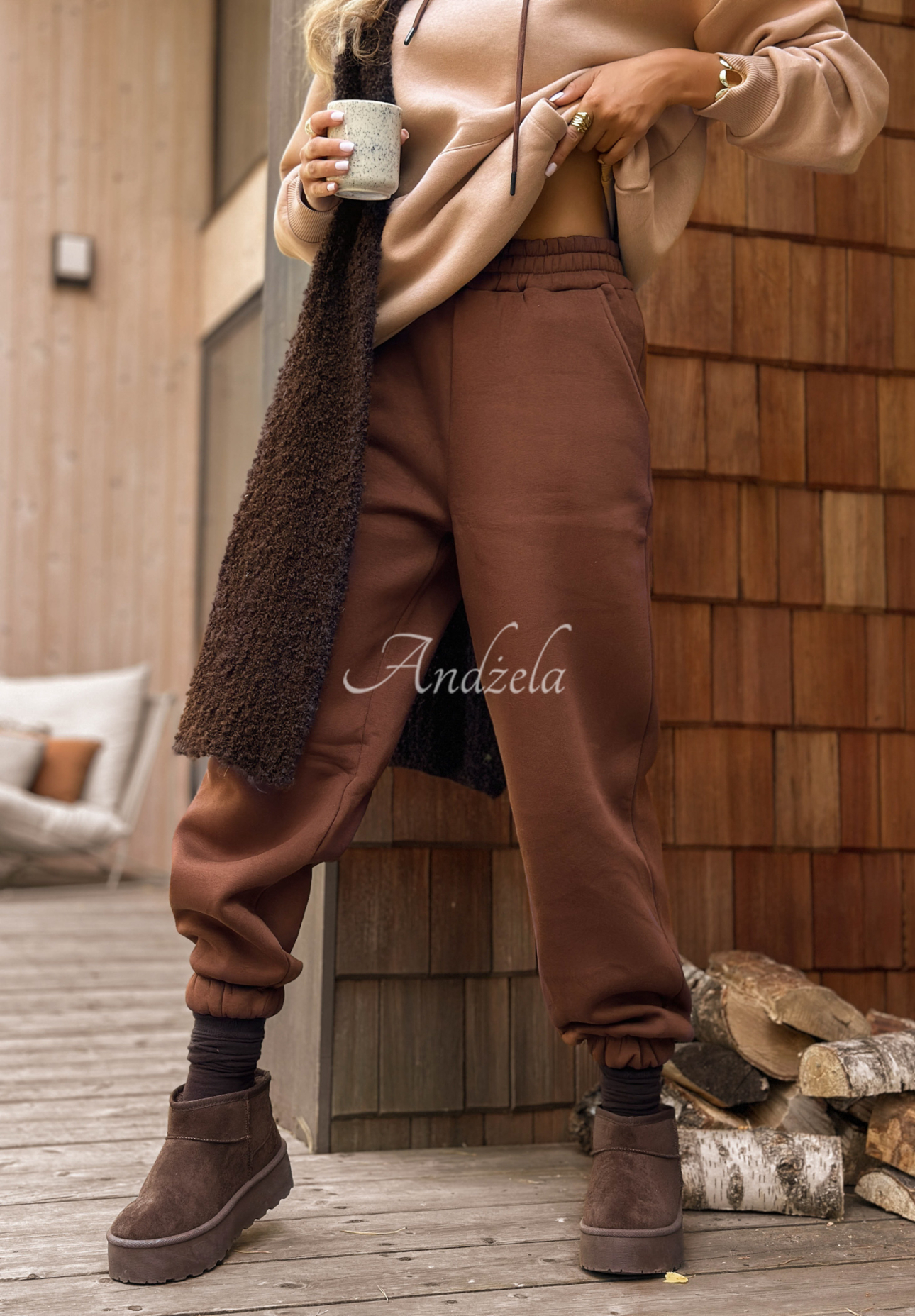 Trainingsanzug-Set: Sweatshirt und Hose Take Me Home beige-schokoladenbraun