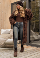 Długi Cardigan z frędzlami Fringe Schokoladenbraun