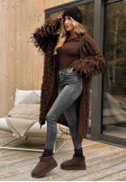 Długi Cardigan z frędzlami Fringe Schokoladenbraun