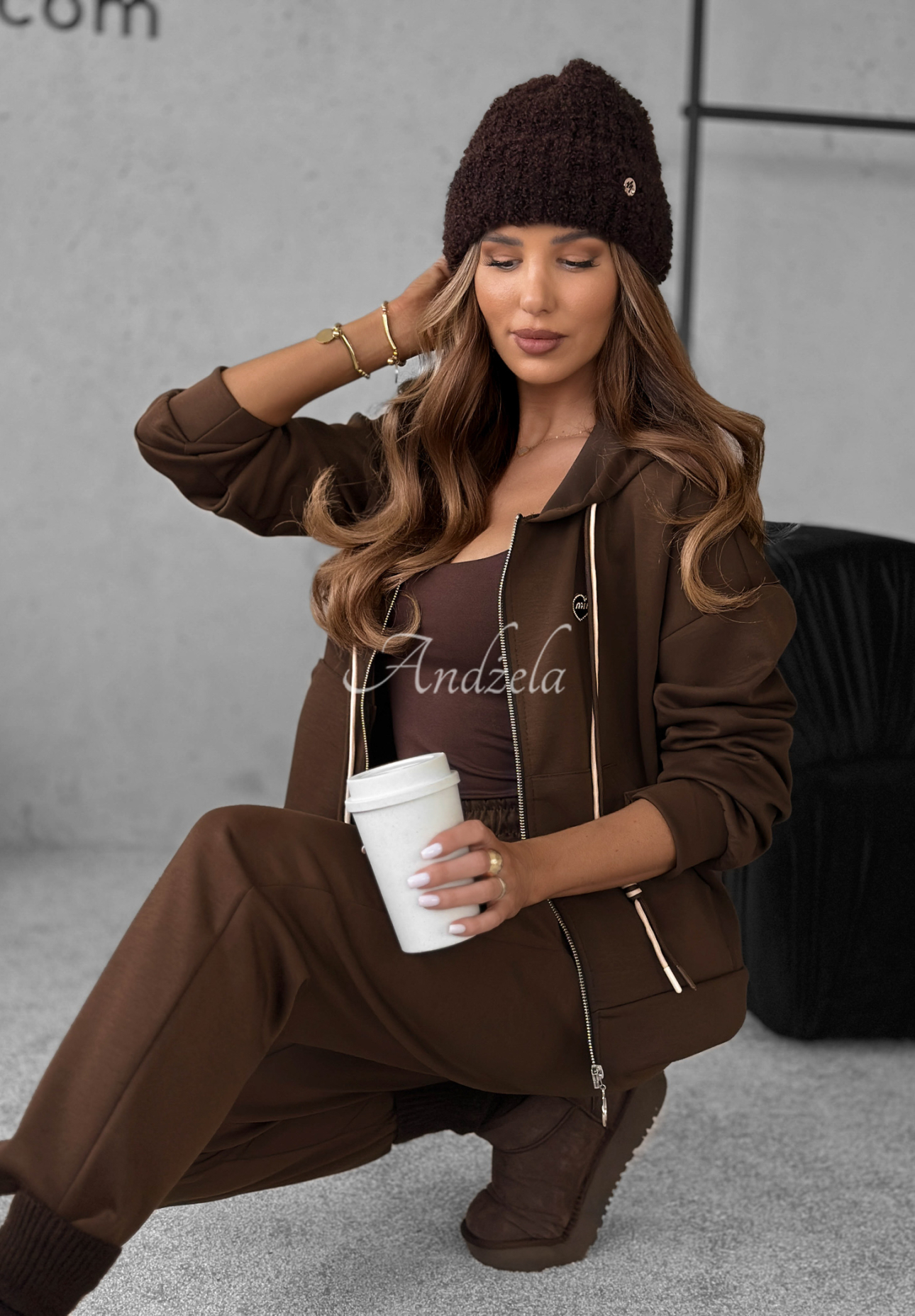 Trainingsanzug-Set aus Viskose-Sweatshirt und Hose Just Saw You Beige