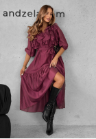 Kleid z tencelu z falbankami Something Begins Burgunderrot