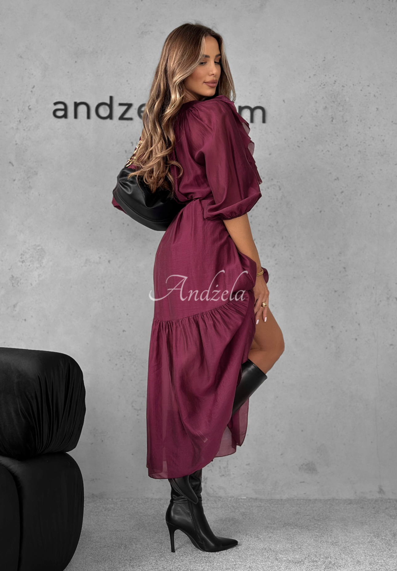 Tencel-Kleid mit Rüschen Something Begin Burgunderrot