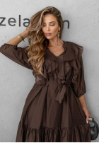 Kleid z tencelu z falbankami Something Begins Schokoladenbraun