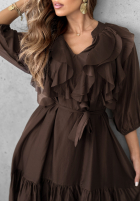 Kleid z tencelu z falbankami Something Begins Schokoladenbraun