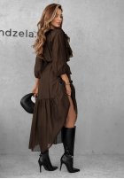 Kleid z tencelu z falbankami Something Begins Schokoladenbraun