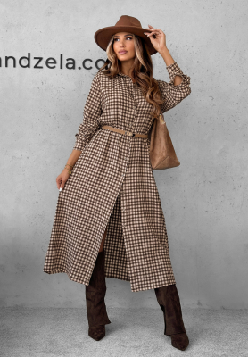 Kariertes Midikleid aus Viskose Trust Me Schokoladenbraun