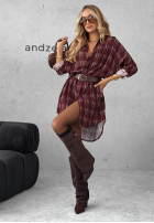 Hemd Kleid w kratę Autumn Central Park Burgunderrot