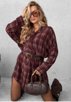 Hemd Kleid w kratę Autumn Central Park Burgunderrot