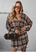 Hemd Kleid w kratę Autumn Central Park czekoladowo-Beige