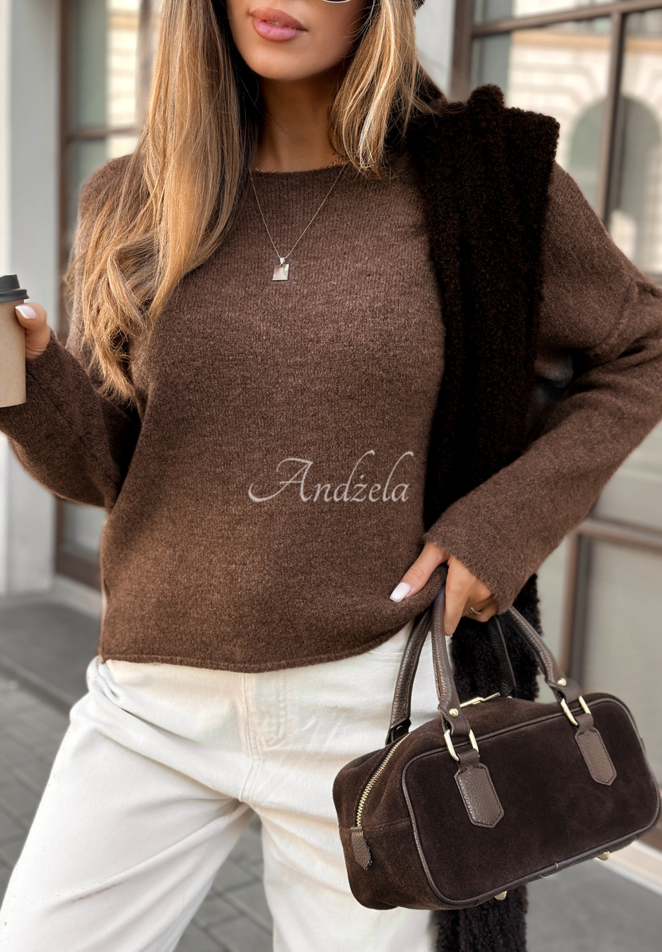Oversize Pullover Go Ask Her Mokkafarben