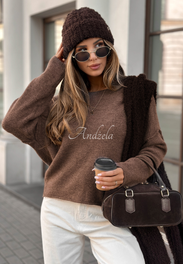 Oversize Pullover Go Ask Her Mokkafarben