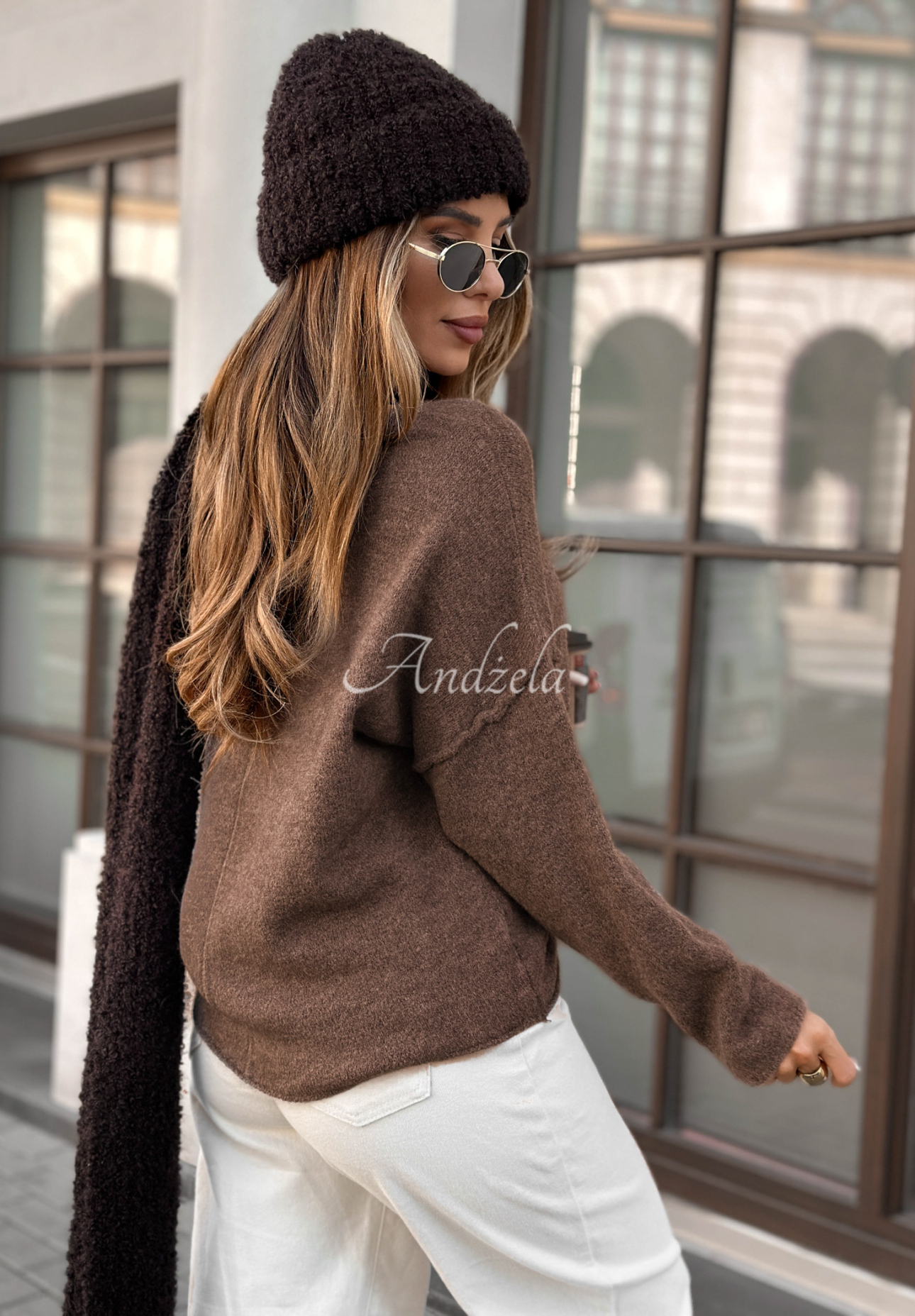 Oversize Pullover Go Ask Her Mokkafarben