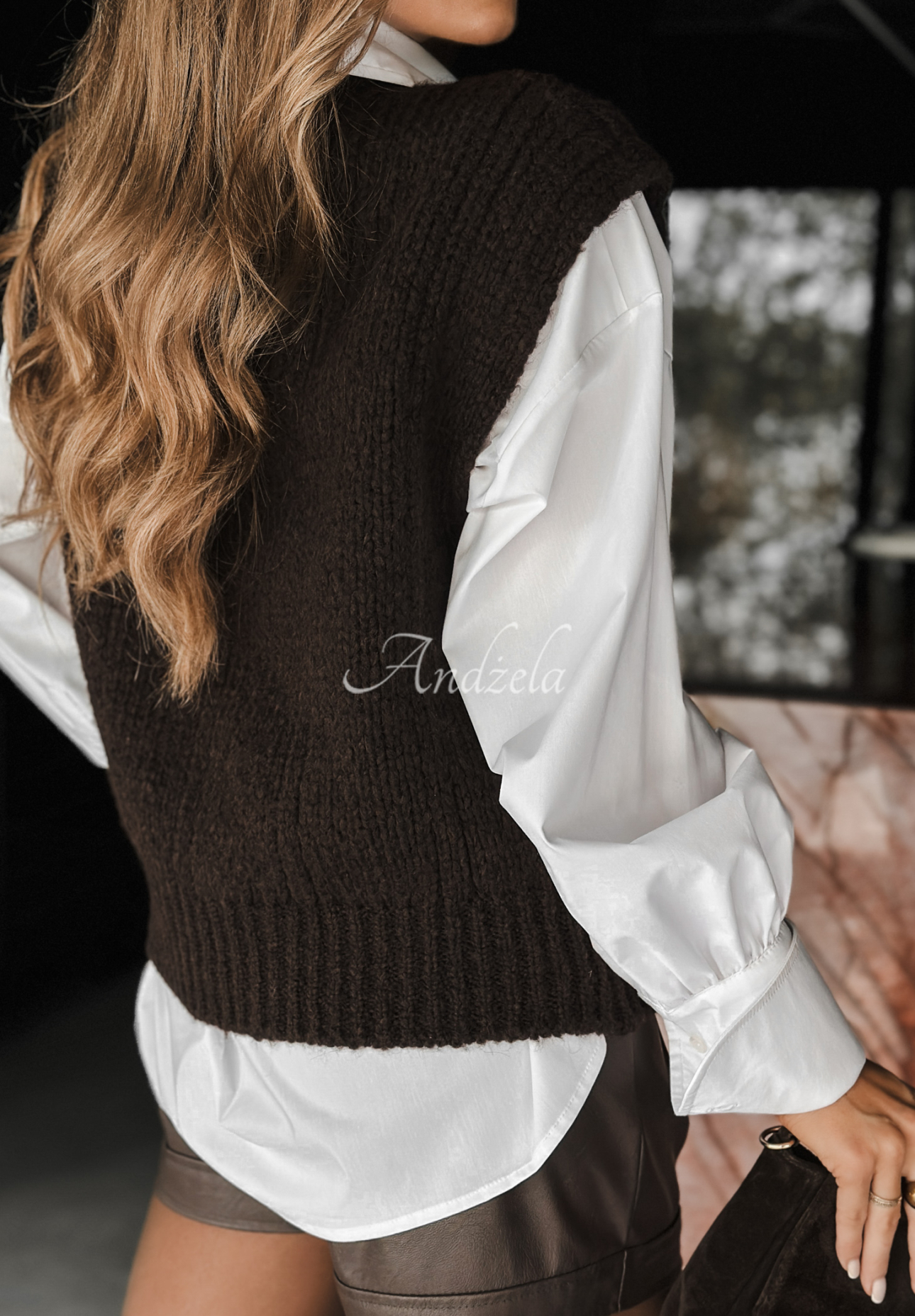 Pulloverweste aus Alpaka und Wolle Willow Woods Schokoladenbraun